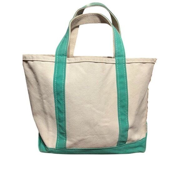 LL Bean Boat Tote S Teal Canvas Preppy Old Money Classic Chic - Picture 1 of 14